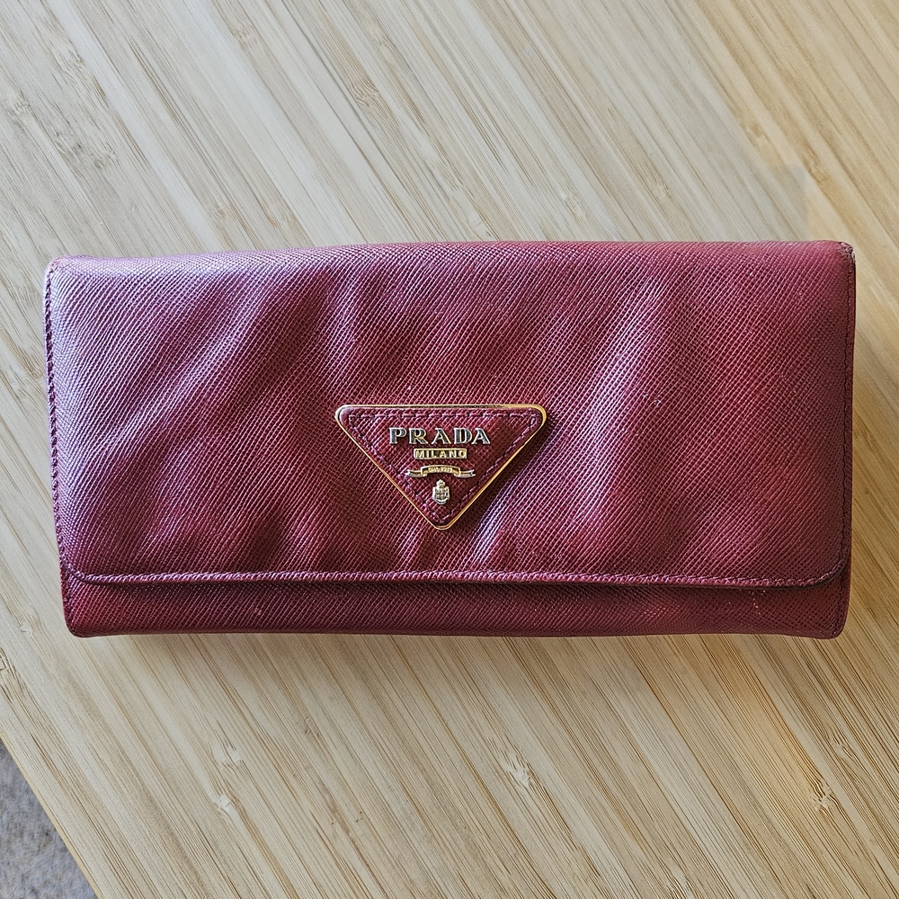 Prada Saffiano Leather Long Wallet - Red